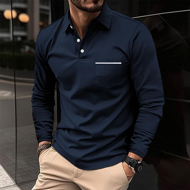 Men S Long Sleeve Polo Shirt Casual Patch Pocket Collared