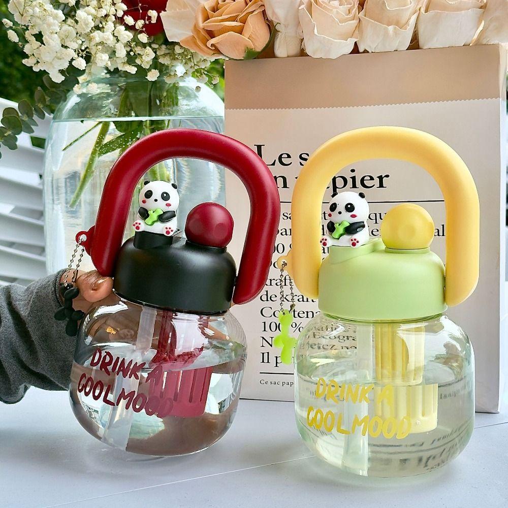 Creative With Straw Kids Water Sippy Cup Plastic Cartoon Portable Drink Bottle 600/800ml Cute Transparent Bottle Home