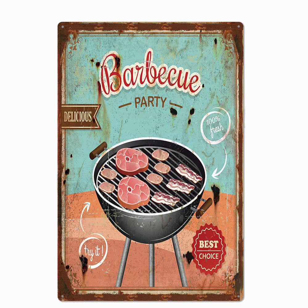 Shabby Chic Vintage Metal Tin Signs BBQ Fast Food  Hamburger Cupcake Pop Corn Hot Dog Wall Decor for Kitchen Cafe Diner Bar