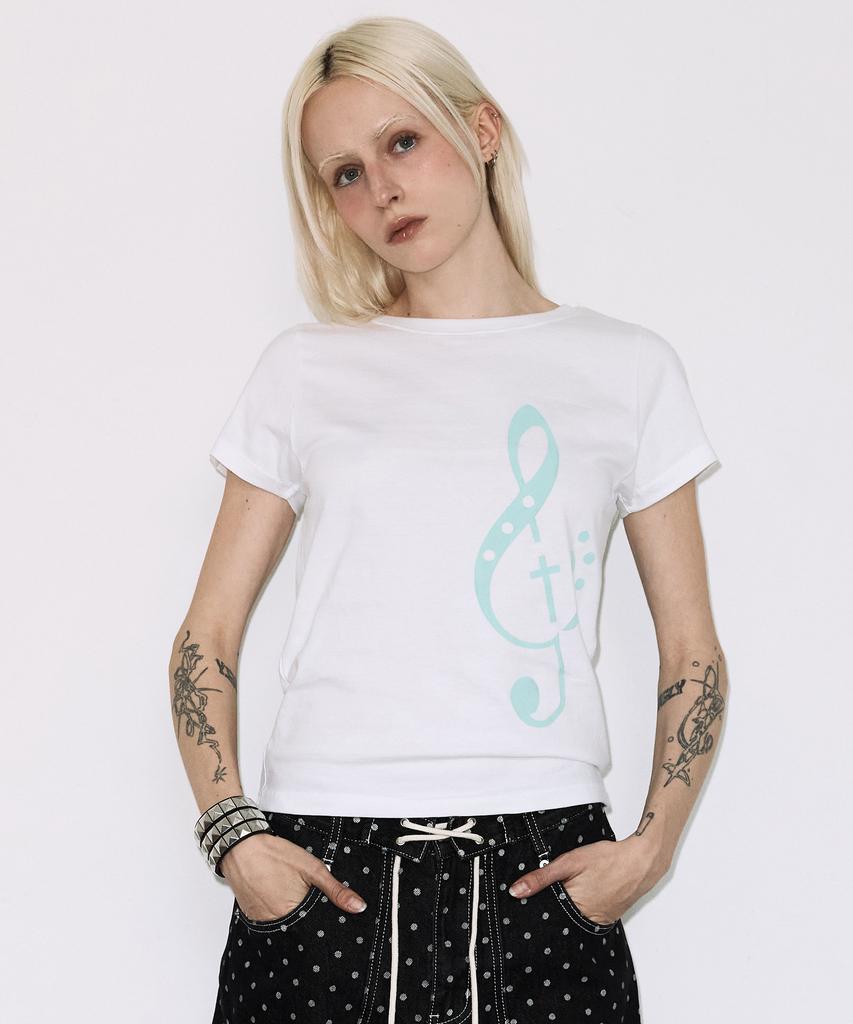 FANCY CLUB Clef Symbol Tee (White) F26Qb143