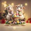 Easter Egg Bunny Ornament 2D Flat Acrylic Decoration Cartoon Rabbit Colored Egg Desktop Ornament for Bookshelf Mantel TV Stand