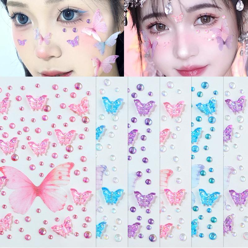 1Pcs Face Diamond Gem Pearl Sticker 3D Colorful Rhinestone Tattoo Eyeshadow Stickers Fo Festival Nail Body Makeup Bling Decor