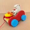 Pull String Wooden Car Toy Toddlers Boys Girls Cartoon Animal Drum Beating Vehicle Toy Educational Motor Skill Early Development Pulling Rope Car Toy