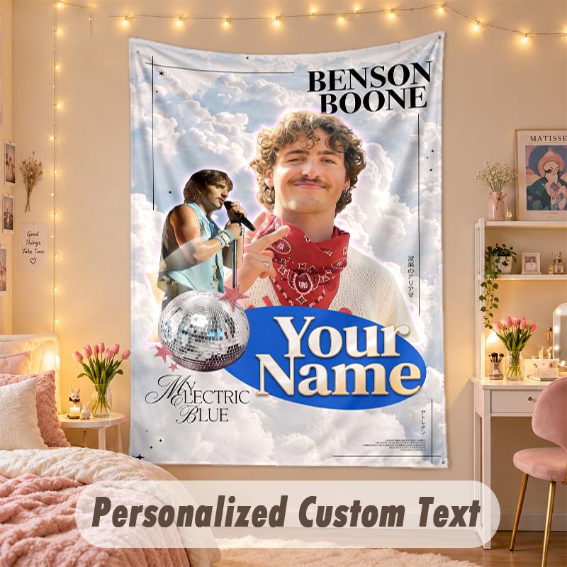 Maßgeschneide personalizada Wandteppich, Benson Boone Druck Benutzerdefinierter Text Name Wandkunst zum Aufhängen für Schlafzimmer