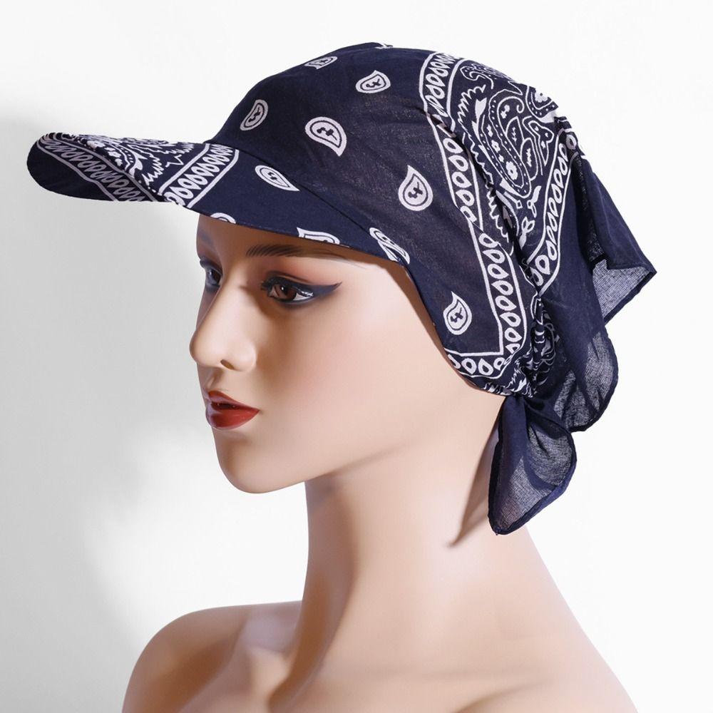 New Wide Brim Baseball Caps Head Scarf Lightweight Breathable Sun Visor Turban Pre-Tied Bandana Scarf Cap Women Outdoor