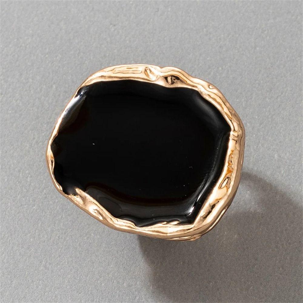Metal Oil Dripping Large Joint Ring Large Gothic Jewelry Creative Bohemian Black Stone Ring  Women