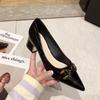 Shoes For Women 2025 Formal Pointed Toe Ladies Summer Footwear Black Luxury Leather Casual Low Heel Elegant Korean Style