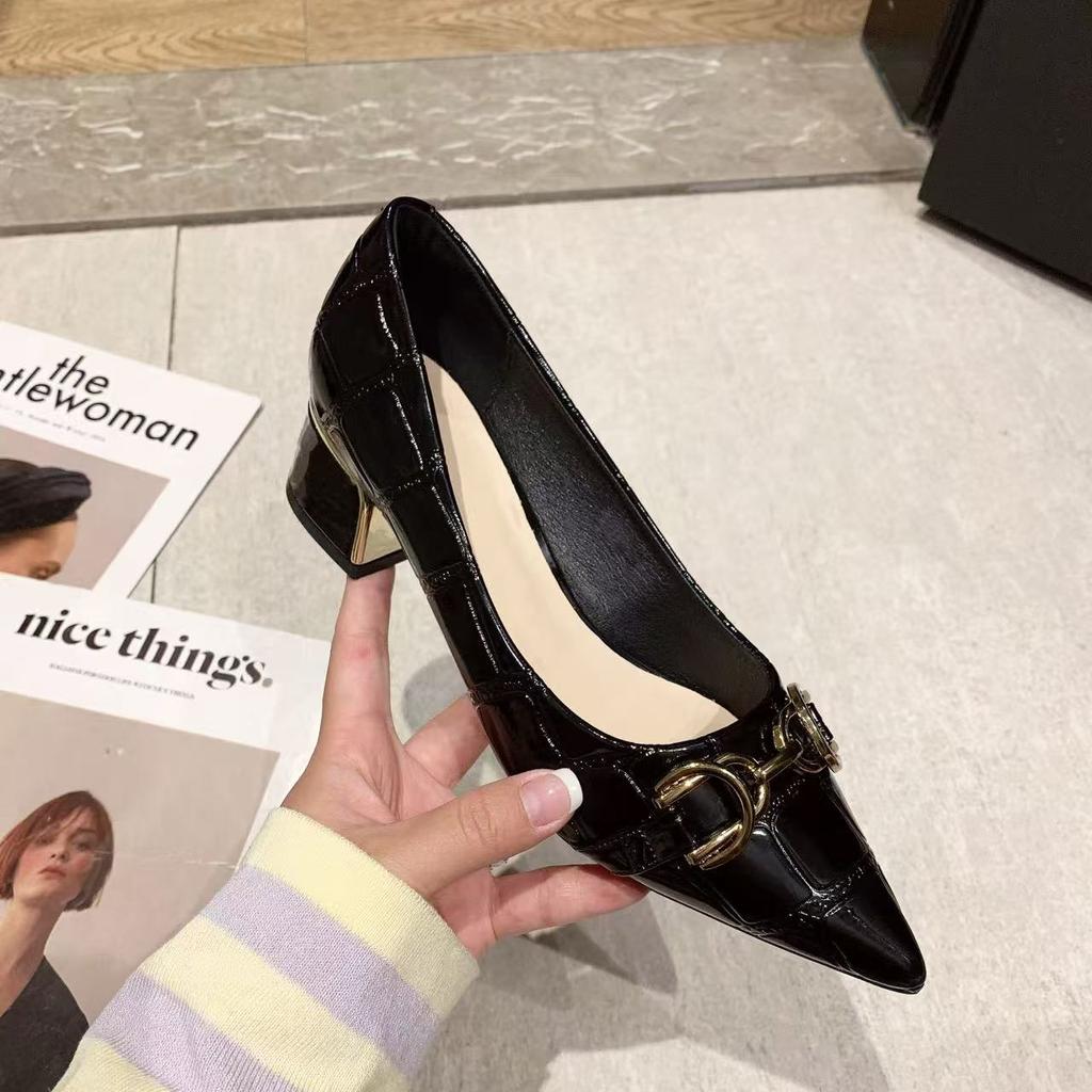 Shoes For Women 2025 Formal Pointed Toe Ladies Summer Footwear Black Luxury Leather Casual Low Heel Elegant Korean Style