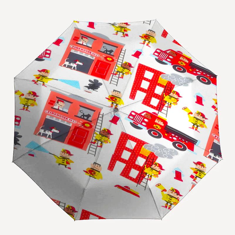 Fire Truck Theme Automatic Umbrella, Lightweight & Portable, 8 Rib, Perfect for Outdoor Travel, Birthdays, Christmas, Gifts.