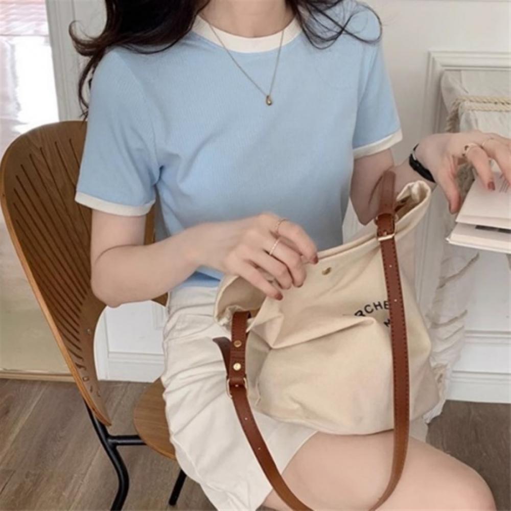 New ArrivalS Open Run Women S Colorblock Ribbed STandneck ShorT Sleeve T ShirT