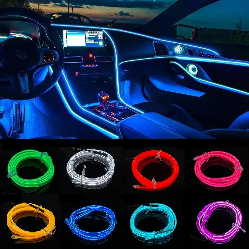 Lampe Décorative LED Intérieure de Voiture 1M/2M/3M/4M/5M Câblage Bande Néon Pour Auto DIY Lumière Ambiante Flexible USB Ambiance de Fête Diode