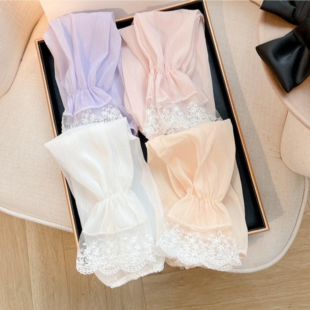 Fashion Breathable Sun Sleeves Anti-UV Thin Driving Gloves Sun Protection Loose Fit Floral Lace Gloves