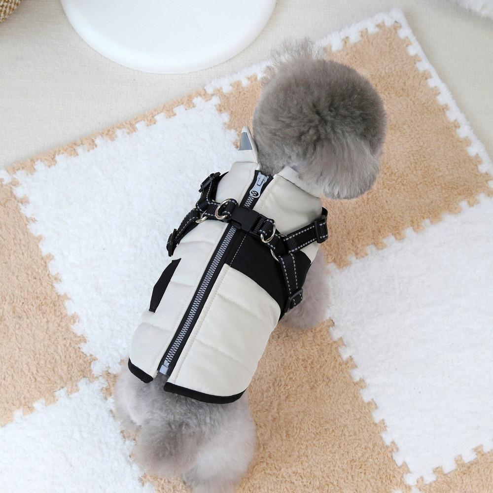 Fashion Adjustable Dog Warm Jacket Waterproof Warm Reflective Dog Coat with Harness Padded Zipper Winter Pet Vest Cold Weather
