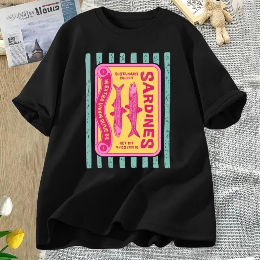 Sardines Graphic TShirt Retro Foodie Tee Tinned Fish Print T Shirt Coastal Summer Tee Fisherman Tee Men and Women Clothing