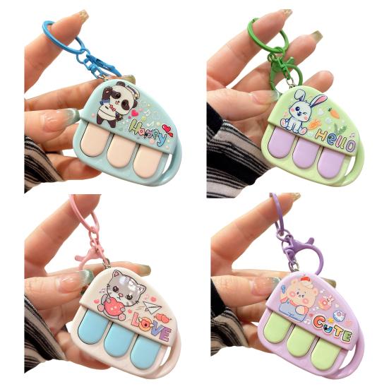 Keychain Pendant Cartoon Mini Piano Recorder Design Stress Relief Toy with Decompression Rebound Button Portable Key Chain