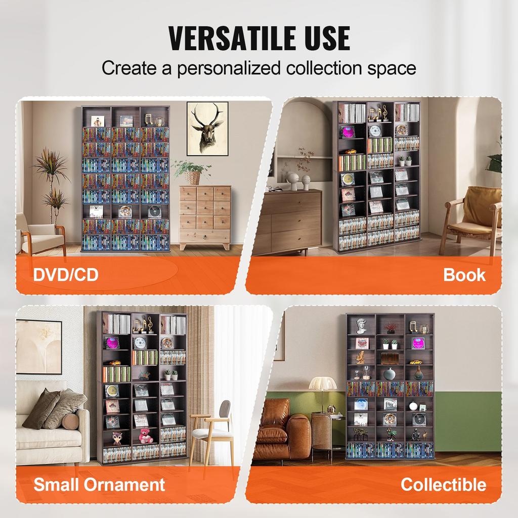 VEVOR Media Storage Cabinet, 9-layer DVD Shelf Holds up to 756 CDs, Adjustable CD Shelves 27 Compartments, Protects & Organizes Music, Movie