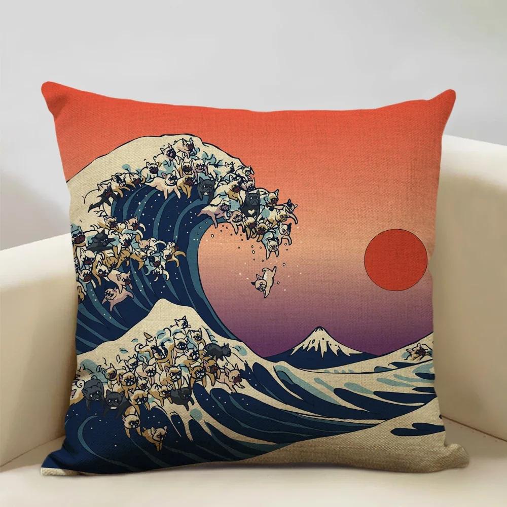 Japanese Scenes: Cherry Blossoms Double-Sided Printed Pillow Cover Short Plush Suitable Living Rooms Sofas Throw Cushion Cover