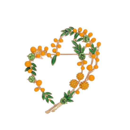 Vintage Oil Drop Mimosa Fruit Brooch Love Wreath Corsage Shiny Rhinestones Clothes Hat Badge Mother Day Gift