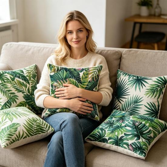Kuddfodral med tropiska växter, 18x18 tum Monstera-blad Kuddfodral, Tvättbart Kuddfodral för Vardagsrum Soffa Soffa Dekor