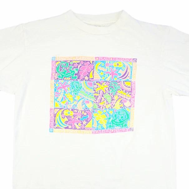 Vintage Hawaii 100% Katoen T-shirt Heren T-shirts Top Heren Maat Medium Wit Kunst T-shirt Palmbomen Reizen