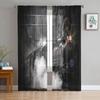 Train Railway Travel Tulle Sheer Curtains Modern Window Treatment for Kitchen Living Room Bedroom Decoration