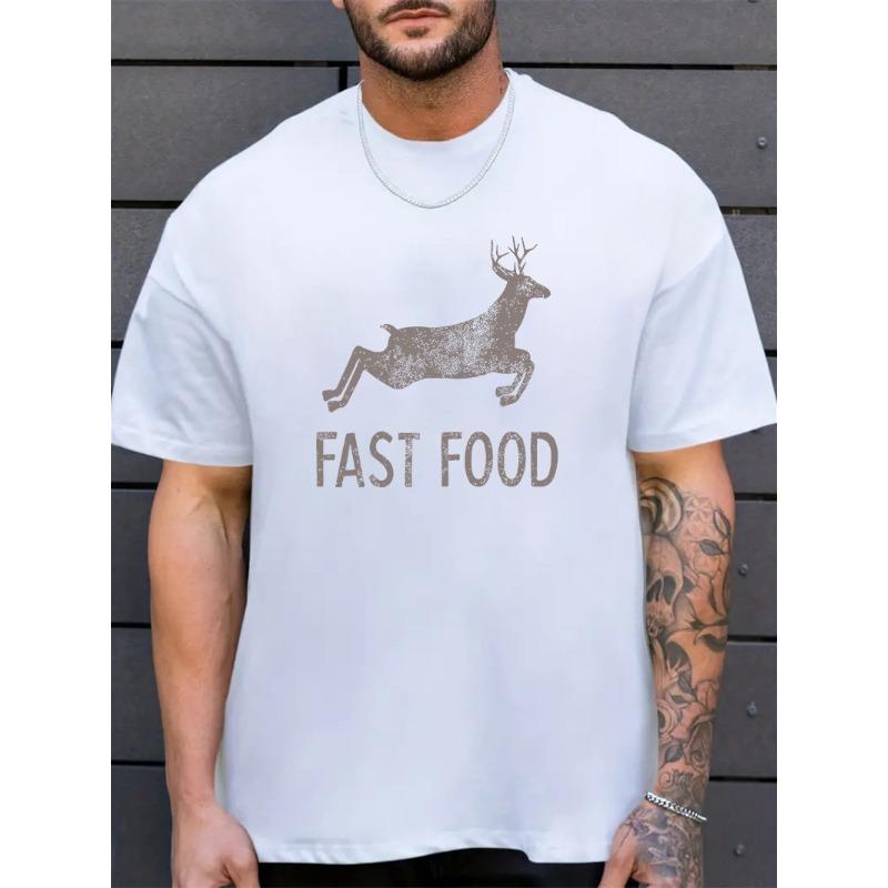 Fast Food, Trendy Casual Oversized Slogan Print Men'S T-Shirt, Plus Size Cool and Fashionable
