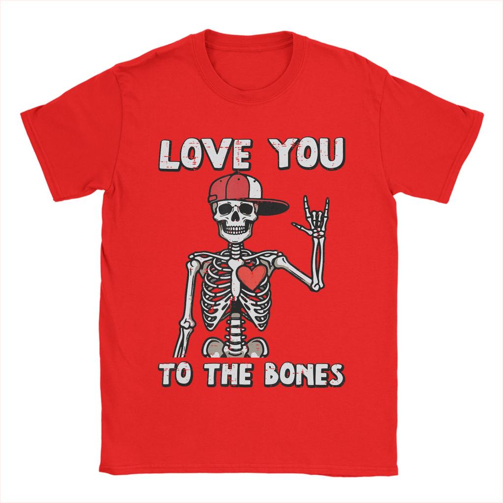 Valentines Day Skeleton Love You Rocker T Shirt for Unisex Cotton Vintage TShirt Round Collar Tees Short Sleeve Clothing Gift Idea