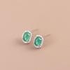 Natural Green Chalcedony & Rhinestone Stud Earrings In S925 Sterling Silver for Women's Elegant Daily Wear