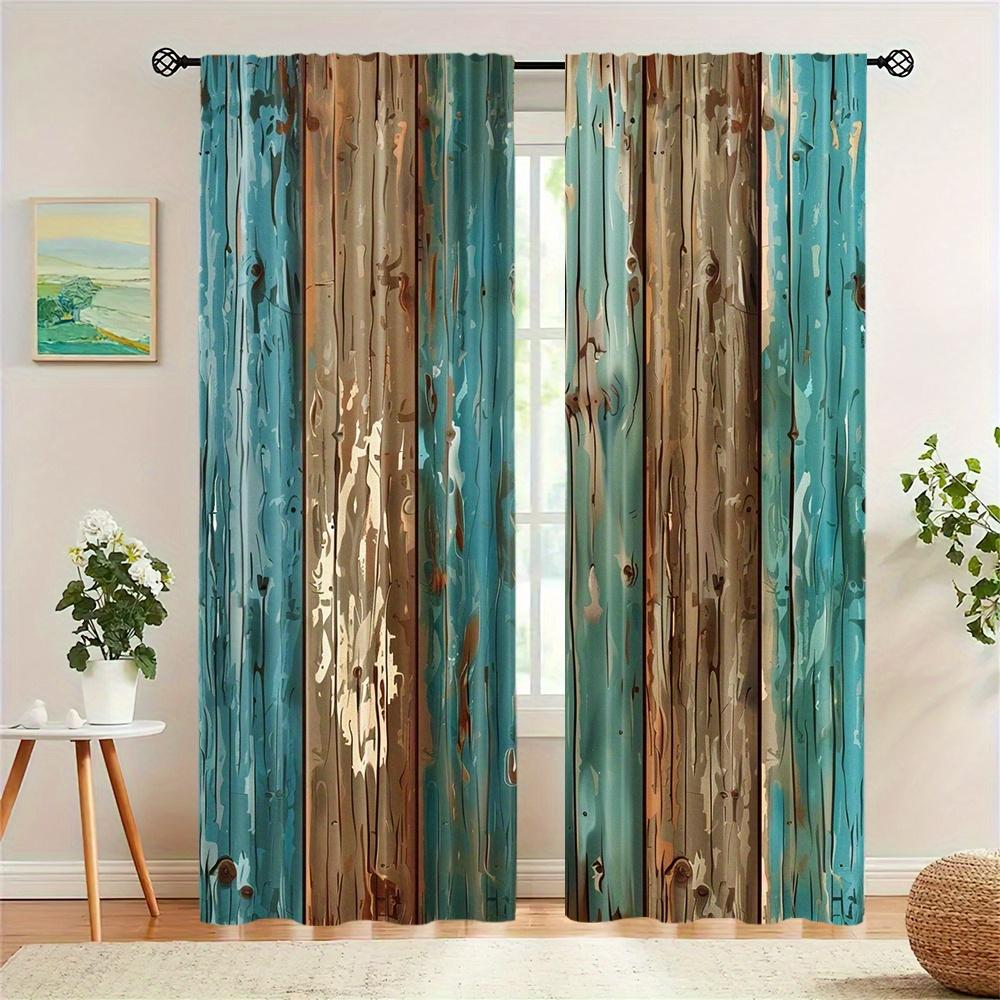 2 Unit Semi Blackout Curtain Wooden Door Print Design Pocket for Rod Curtains Machine Washable for Bed Room Living Area Home Decoration Windows