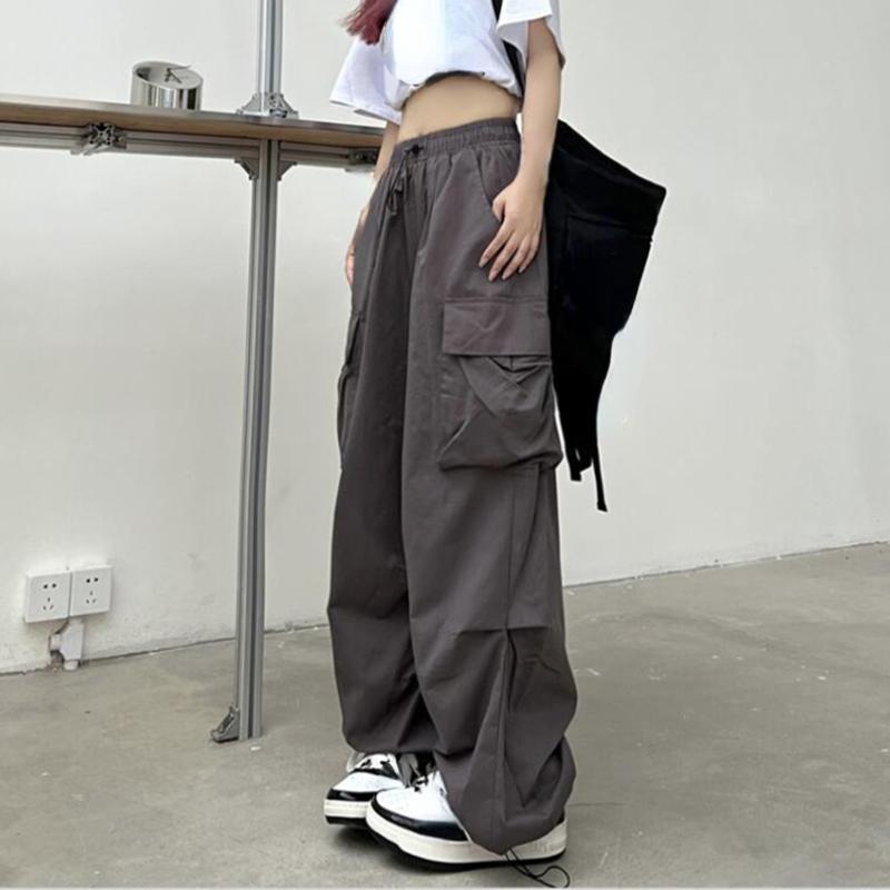 2023 Women Casual Joggers Tech Pants Solid Low Waist Pants Drawstring Wide Leg Baggy Trousers Y2k Streetwear Oversize Sweatpants
