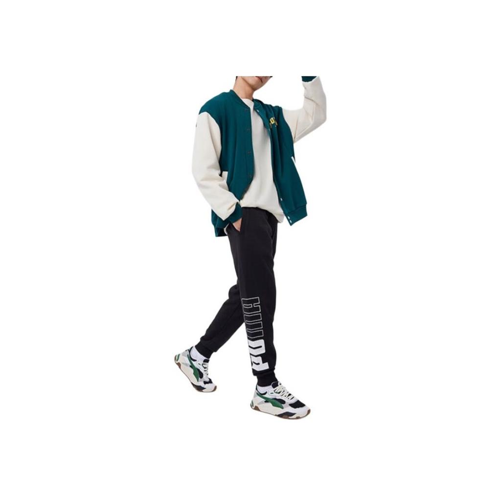 Puma Pantalon de Sport Tricoté Molletonné à Cordon de Serrage Imprimé Décontracté Power Letter Bas Homme Noir 686382-01