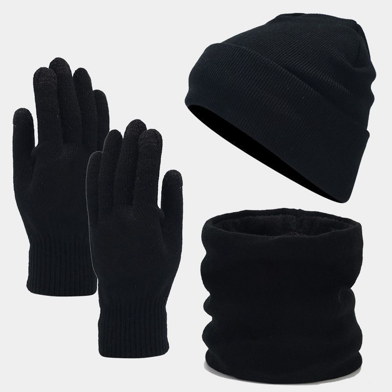 Winter Knit Hat Scarf Gloves Set With Fleece Lining For Cold Weather Outdoor Use
