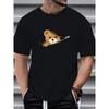 100% Cotton Men's Summer Loose Fitting Casual Stylish Bear Pattern Print Round Neck Short Sleeved T-shirt Top