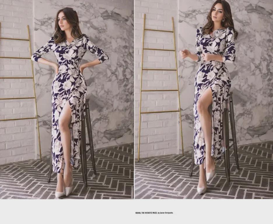 2023 Lace-Up Chiffon Print Wrap Dress with Waist Slit - Elegant Long Skirt