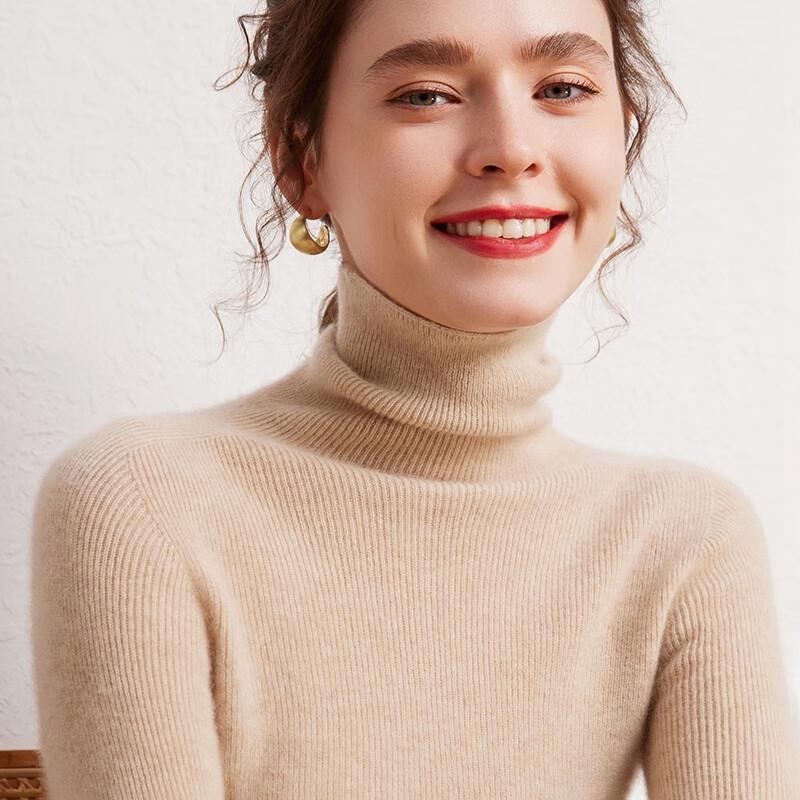 Fanzhen Women's 100% Cashmere Elegant Roll Neck Sweater