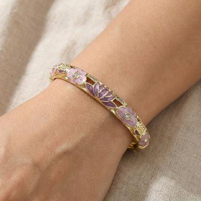 Vintage Colorful Enamel Floral Bangle Hollow Out Chinese Style Dainty Jewelry Handmade Gift Flower Bangle Women
