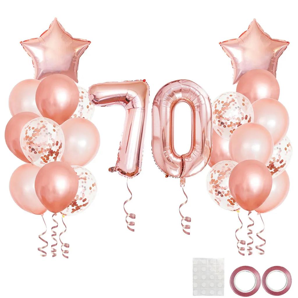25pcs Rose Gold Mixed Balloons 10 15 16 18 20 21 25 30 35 40 50th Birthday Party Decorations Woman Birthday Anniversary Decor