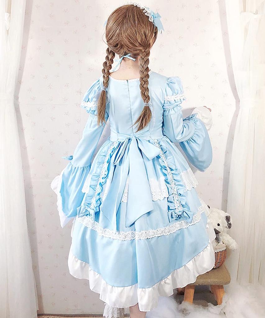Fishtail Lolita Dress with Maid [Milky Time] Hemline, 2-Way (Blue)
