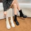 Leather Thick Heel Rear Zipper Martin Boots Women's 2025 Autumn New Round Head Thick Sole Height Increase and Thin Versatile Short Boots