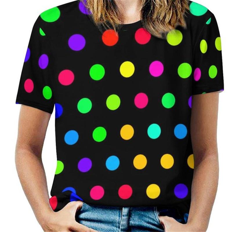 Summer Round Neck 3D Round Dot Print Top Fashionable Casual Short Sleeved Women's T-shirts