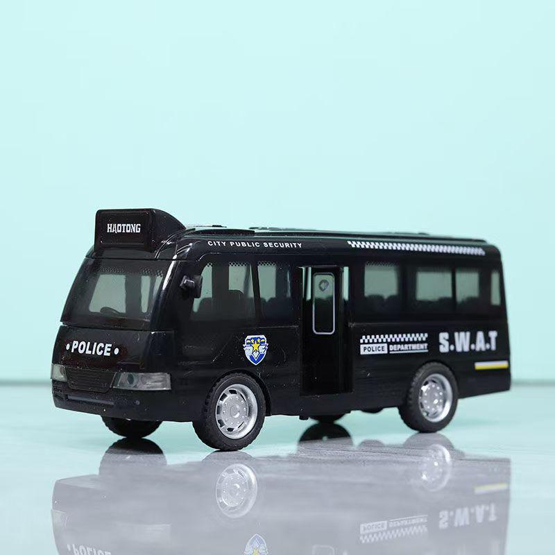Children's Double-Decker Bus Toy: Convertible Police/Sightseeing Model with Openable Doors, Sound, Light & Inertial Motion