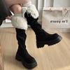 Women's Thick Sole Flip Fold Two Wear Height Increase Winter Fur One Warm Cold Padded Snow Boots Non-slip Wear Casual Sports Long Cotton Boots