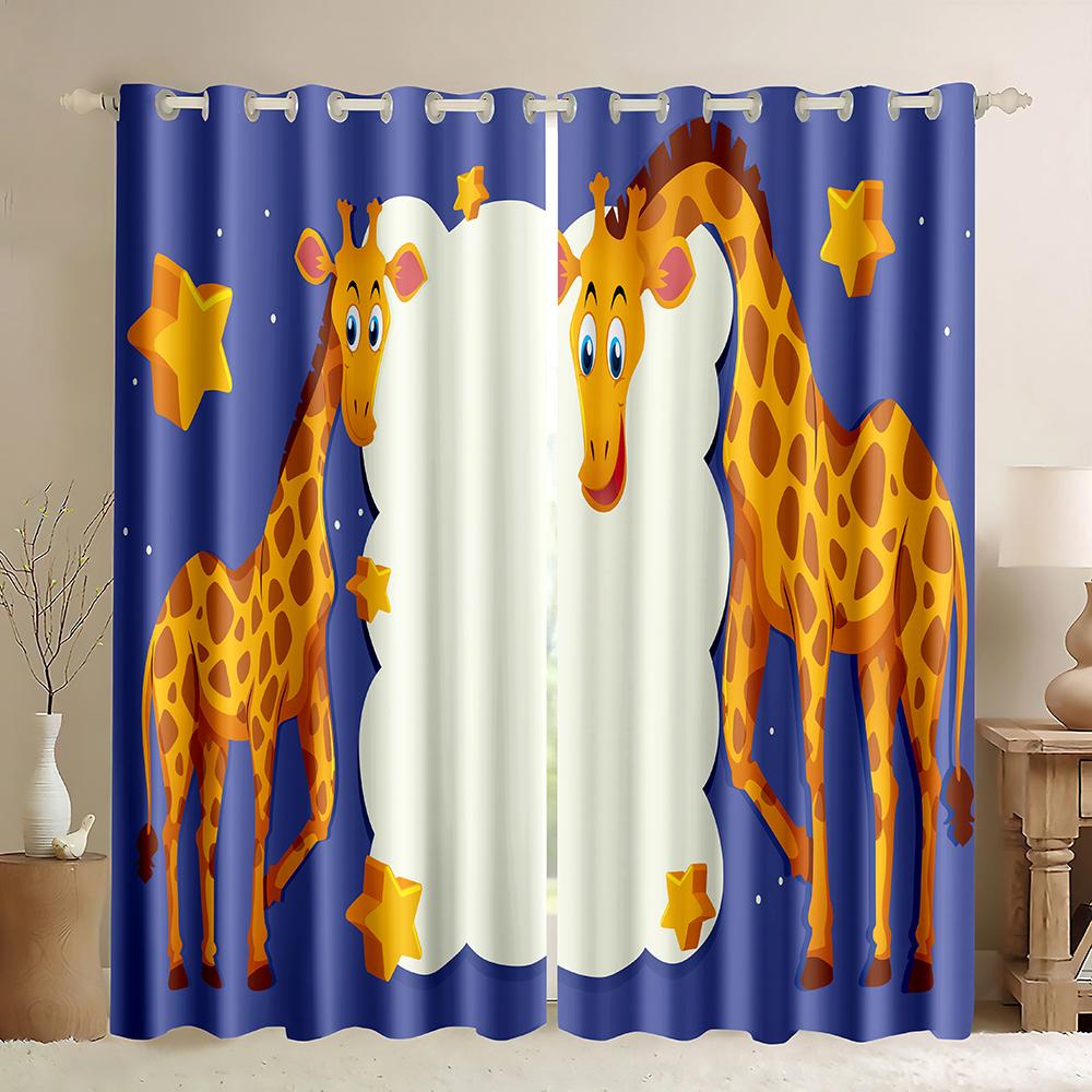 Safari Animals Cartoon Jungle Forest Window Curtains Blinds For Living Room Kids Bedroom Bathroom Kicthen Door Home Decor 2Pcs
