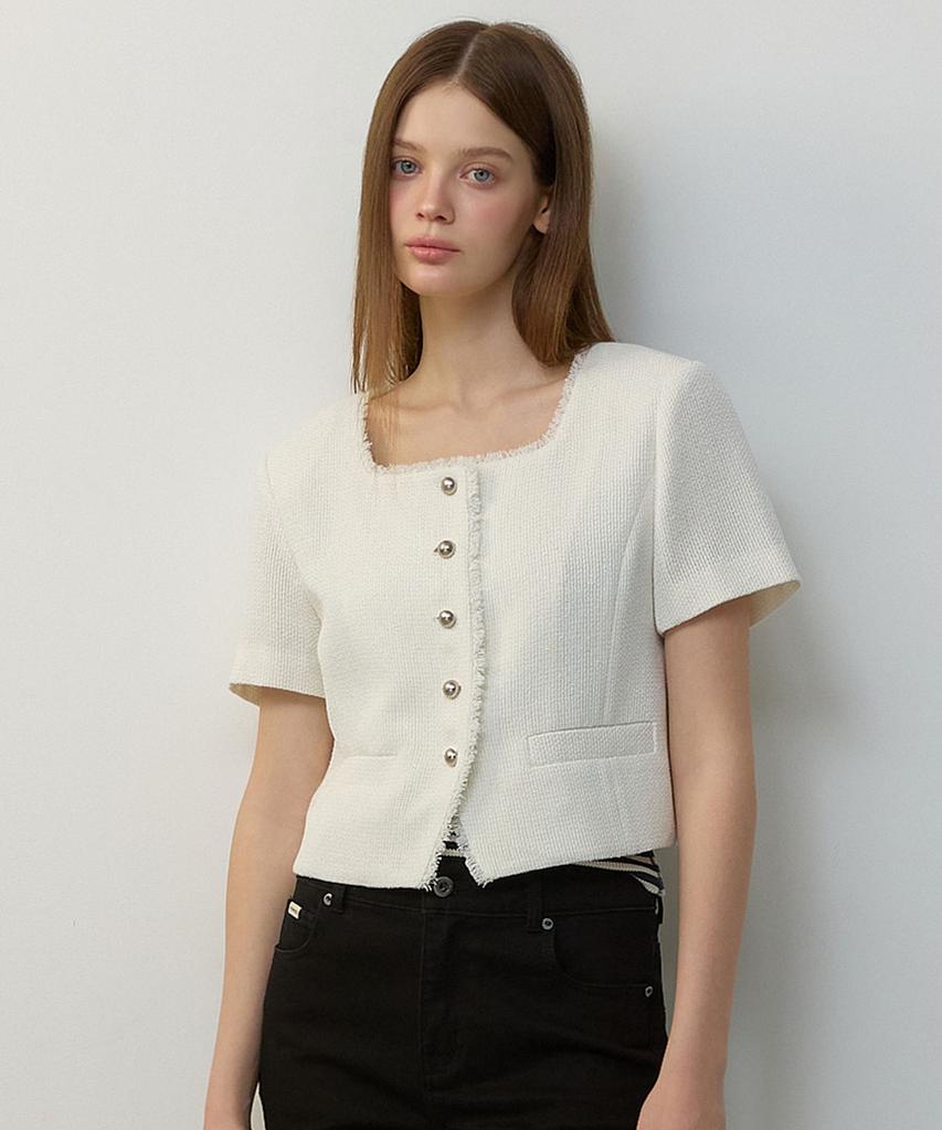 Citybreeze Tweed Square Neck Short Sleeve Jacket_White