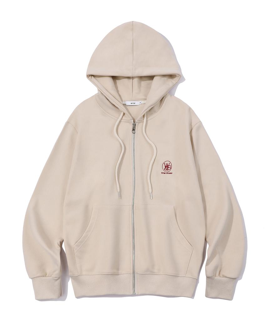 Wyse Symbol Logo Zip-Up Hoodie Beige