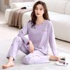 Pajamas With Chest Pads, Women'S Pure Cotton Long-Sleeved Large-Size Loungewear Suit