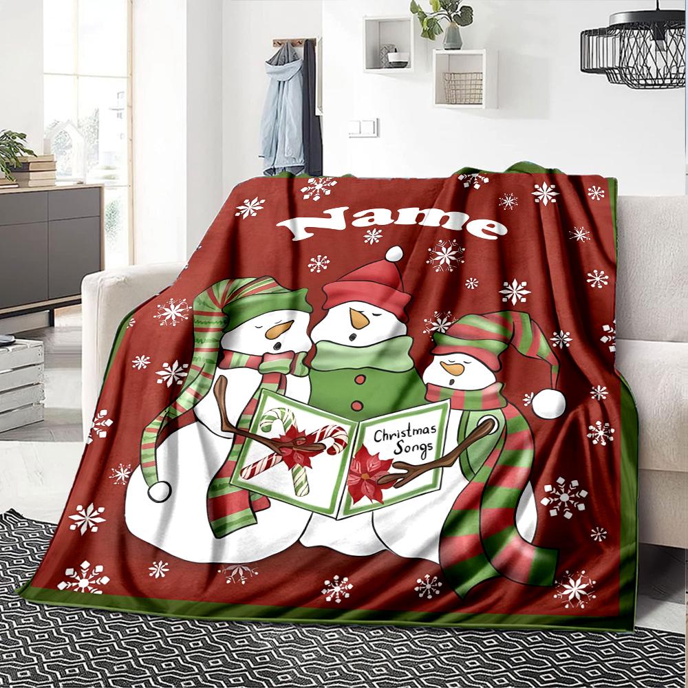 Personlig Jul Snögubbe Tema Tryckt Filt - Perfekt för Soffa, Säng, Resor & Utomhusbruk | Maskintvättbar, Mysig & Hållbar.