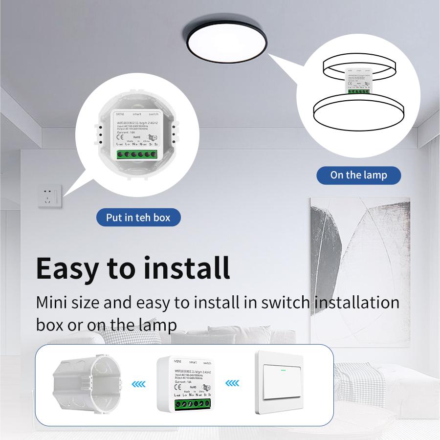 Interrupteur Intelligent Wifi 1/2 Gang Tuya Smart Life Module d'Interrupteur Lumière 100-240V 16A Disjoncteur Relais Télécommande pour Alexa Google Yandex