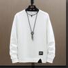 Trendy Men's Solid Color Round Neck Sweatshirt: Stylish, Comfortable, Loose Fit, and Fake Two-Piece Design for Autumn/Winter.