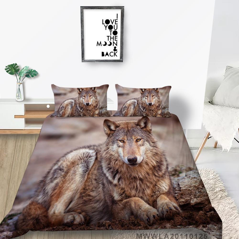 2023 Nouveau style Loup Impression Ensemble de literie Animaux Housse de couette Housse de lit Taie d'oreiller haut de gamme Cool Hommes Literie Costume King Size Ensemble de lit Couverture